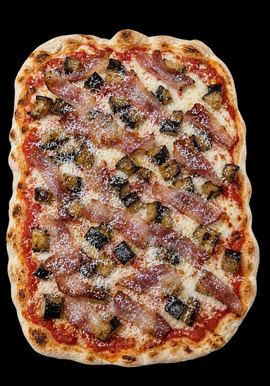 Melanzane Fritte, Guanciale e Ricotta salata quadra